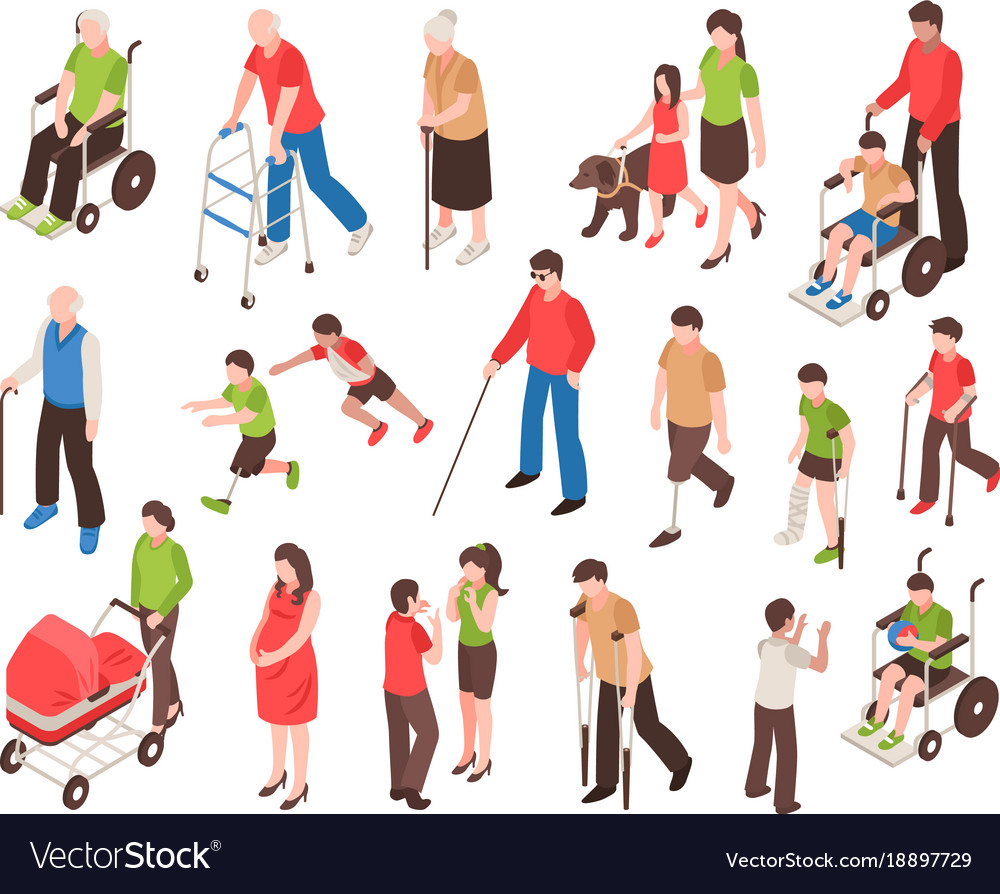 Disabled people isometric set Royalty Free Vector Image