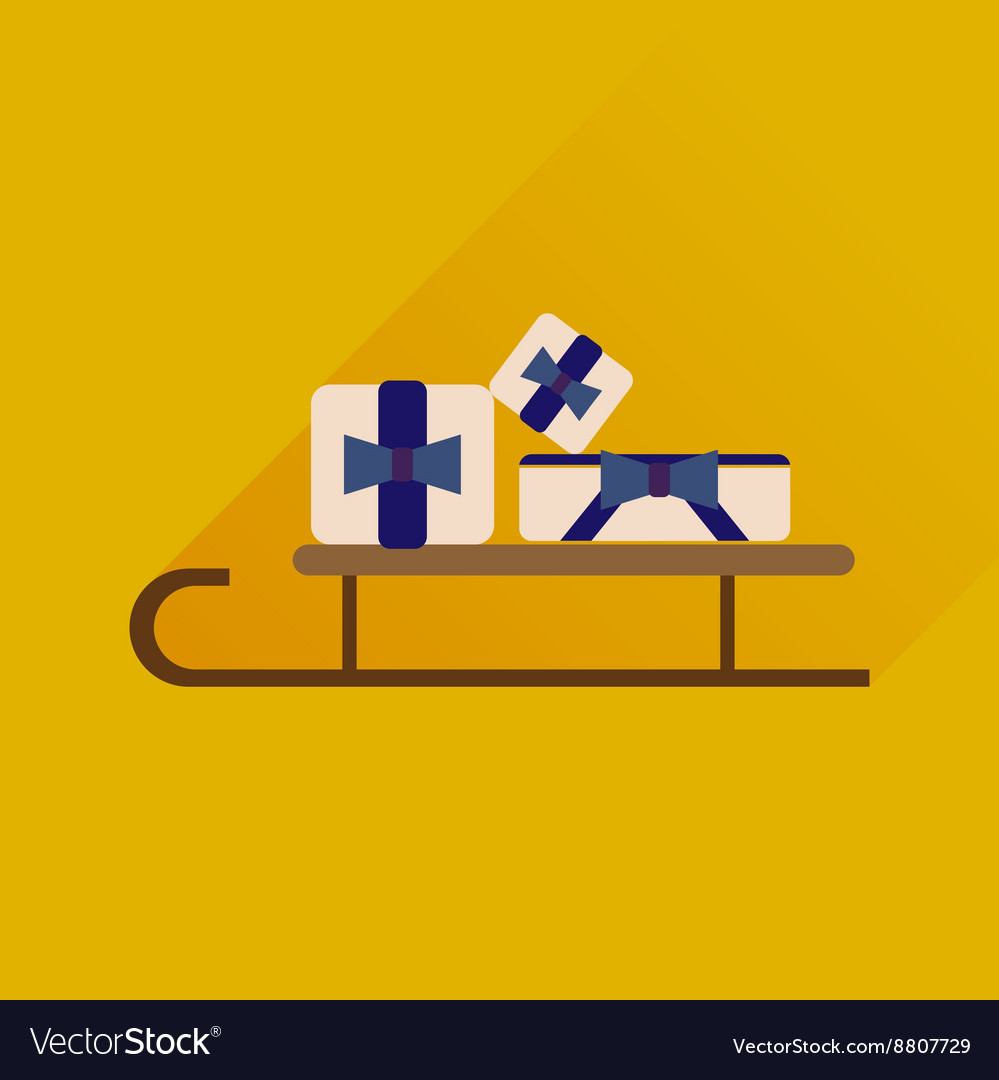 Flat web icon with long shadow presents on sledge