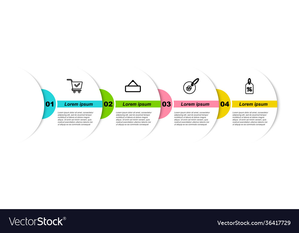 Set line shopping cart with check mark signboard