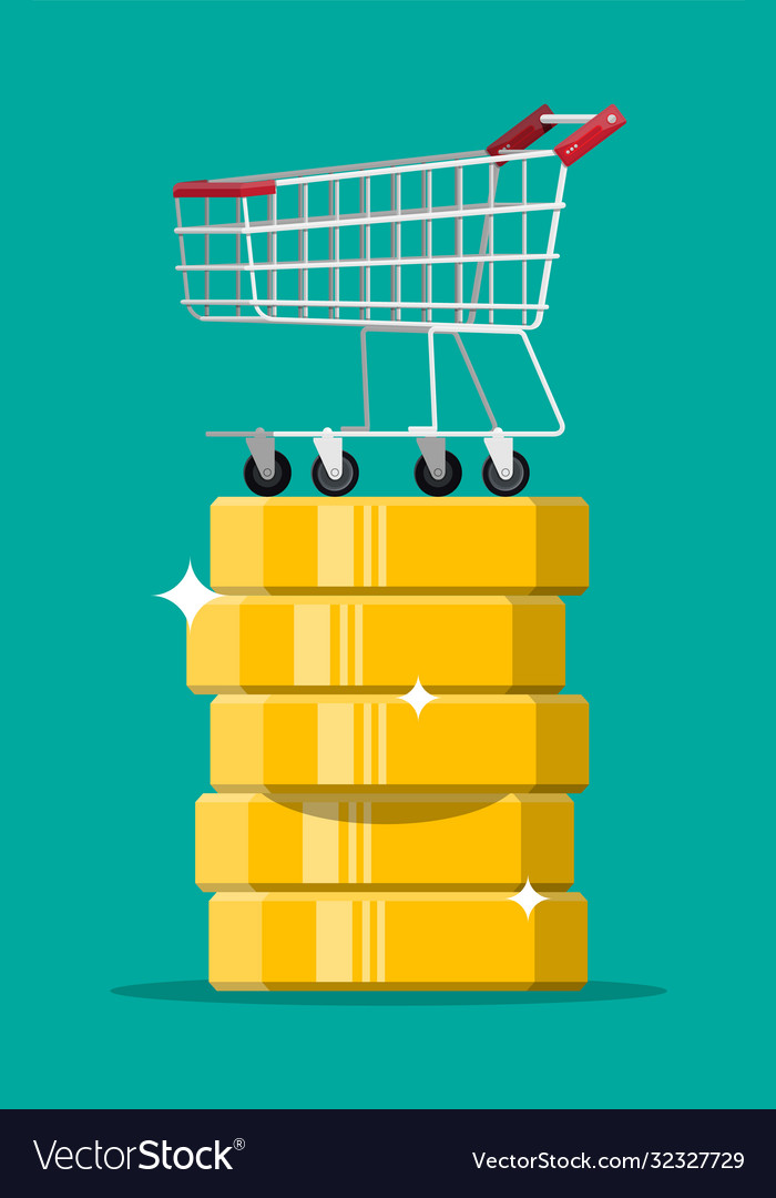 Shopping cart on gold dollar coin stack