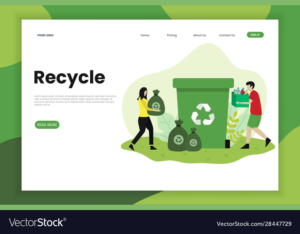 Sorting trash for recycle landing page vector image Sorting trash for recycle landing page