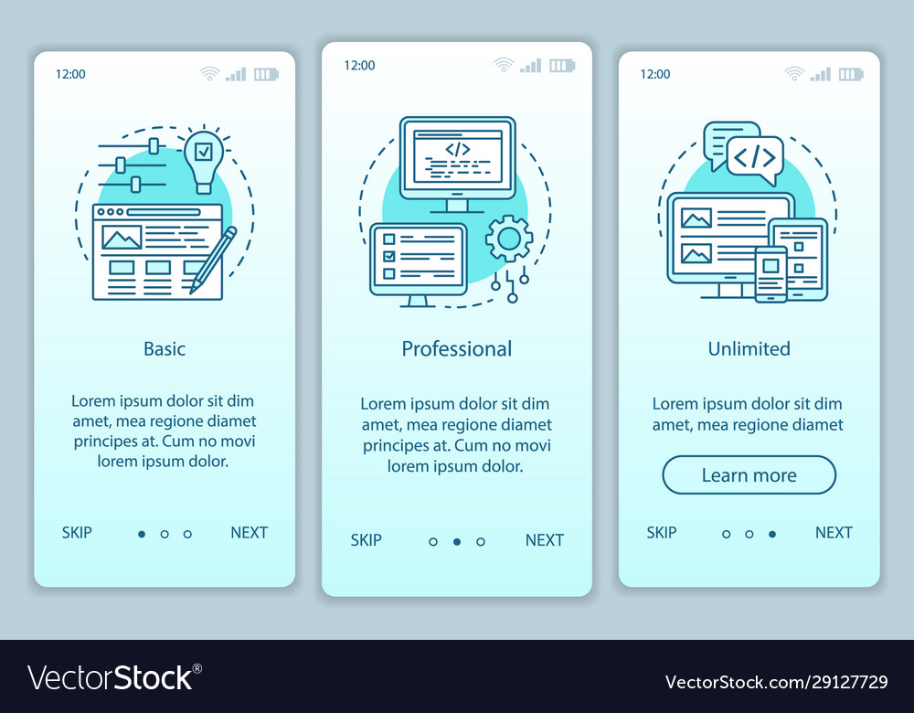 Website builder pricing onboarding mobile app vector image Website builder pricing onboarding mobile app