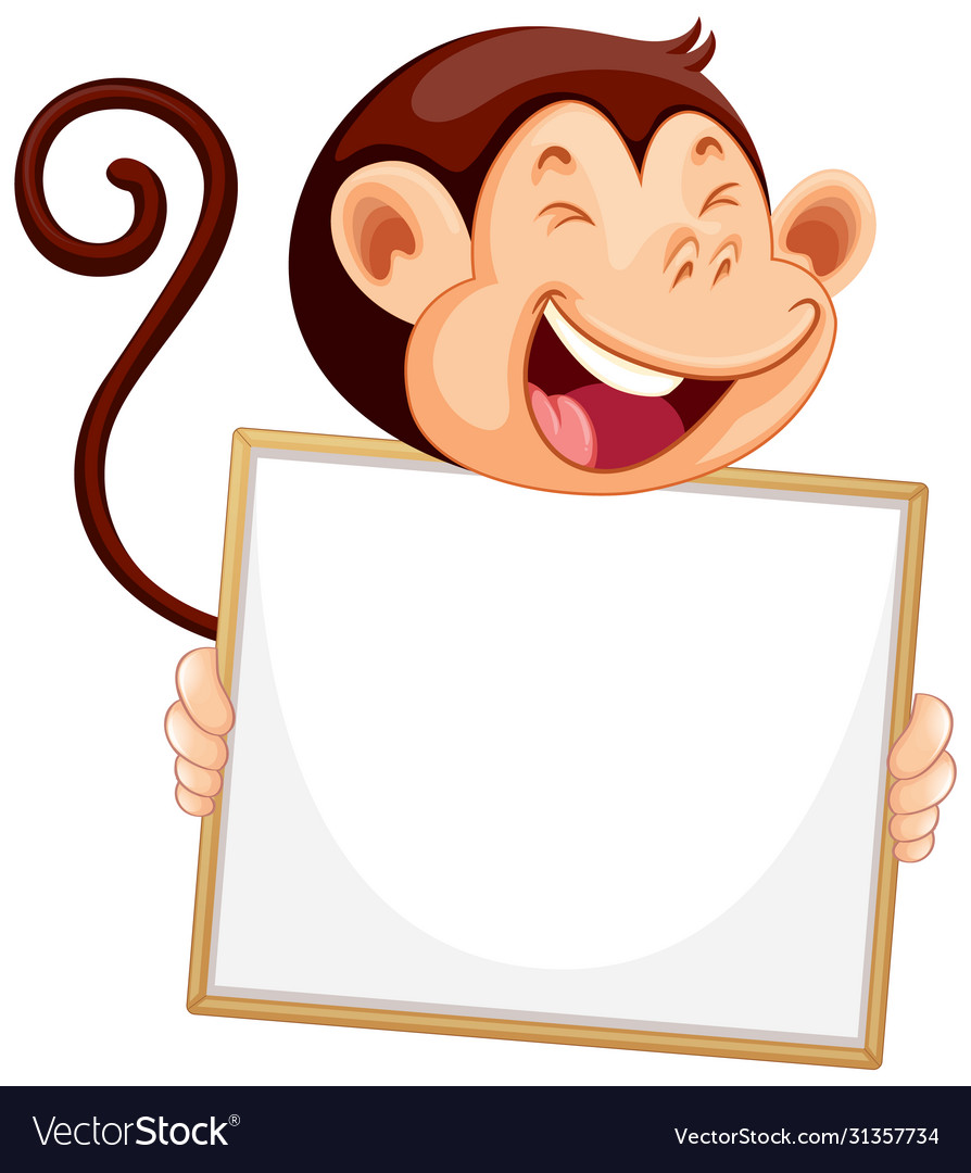 Blank sign template with happy monkey on white Vector Image