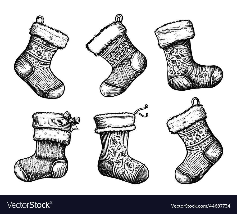 Hand drawn set of christmas socks