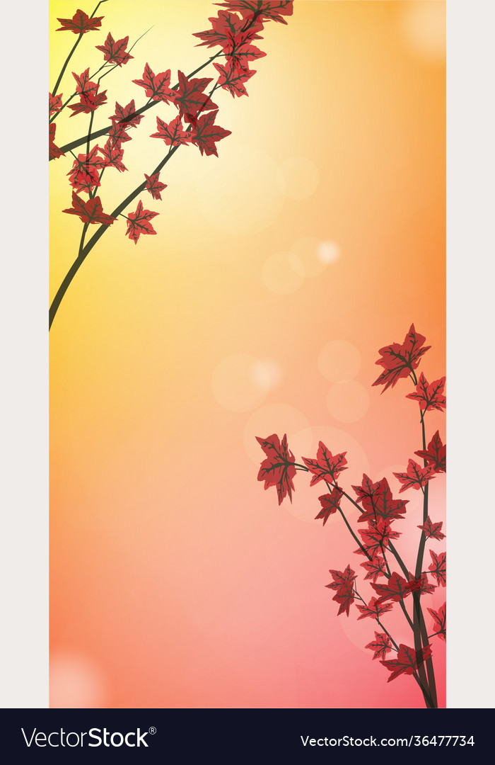 Maple tree background with vertical orange bokeh vector image Maple tree background with vertical orange bokeh