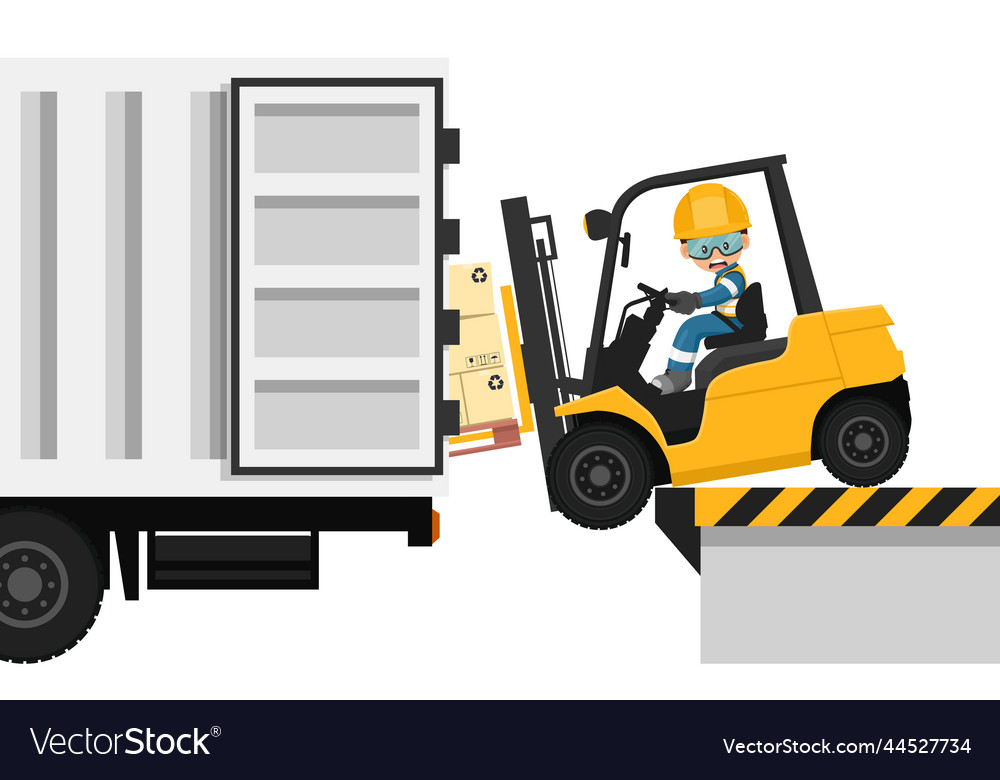 Overturning of forklift loading pallet of boxes Vector Image