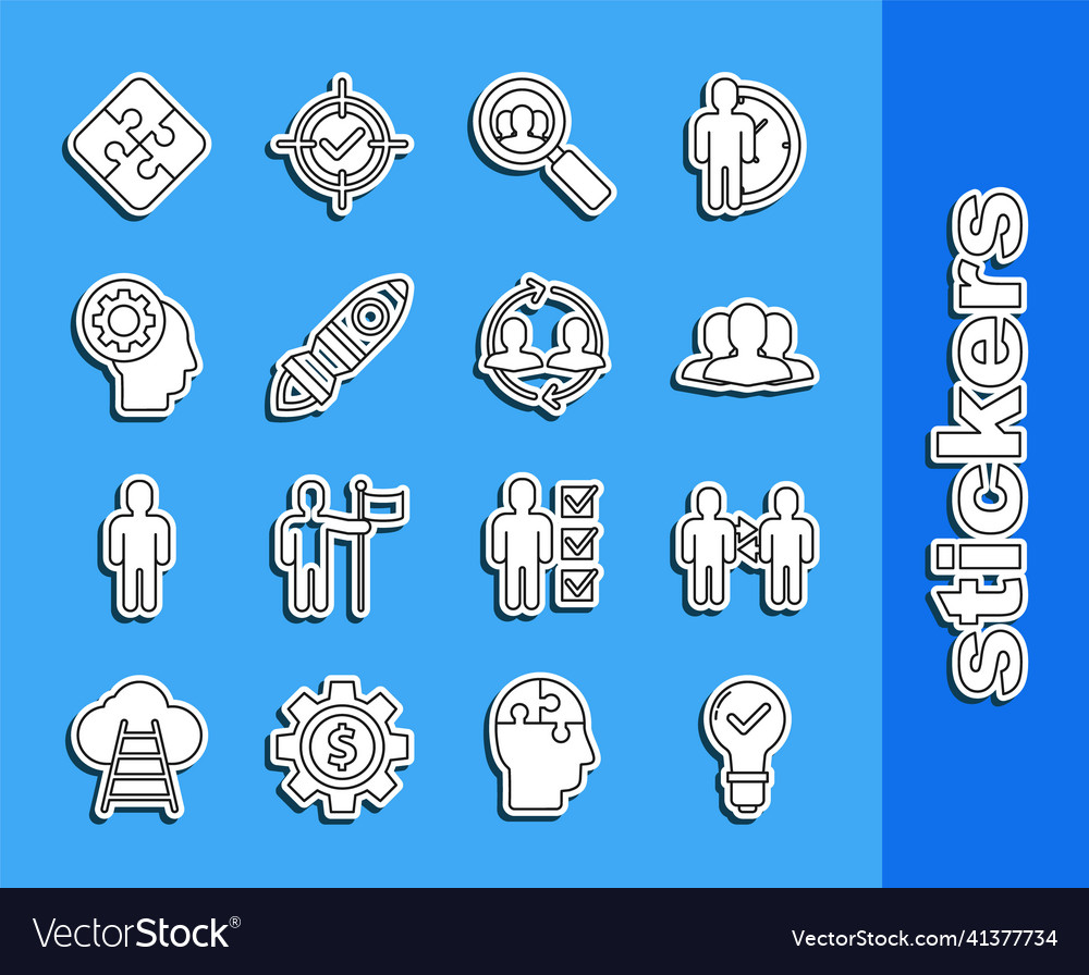 Set line light bulb and check mark project team Vector Image Set line light bulb and check mark project team