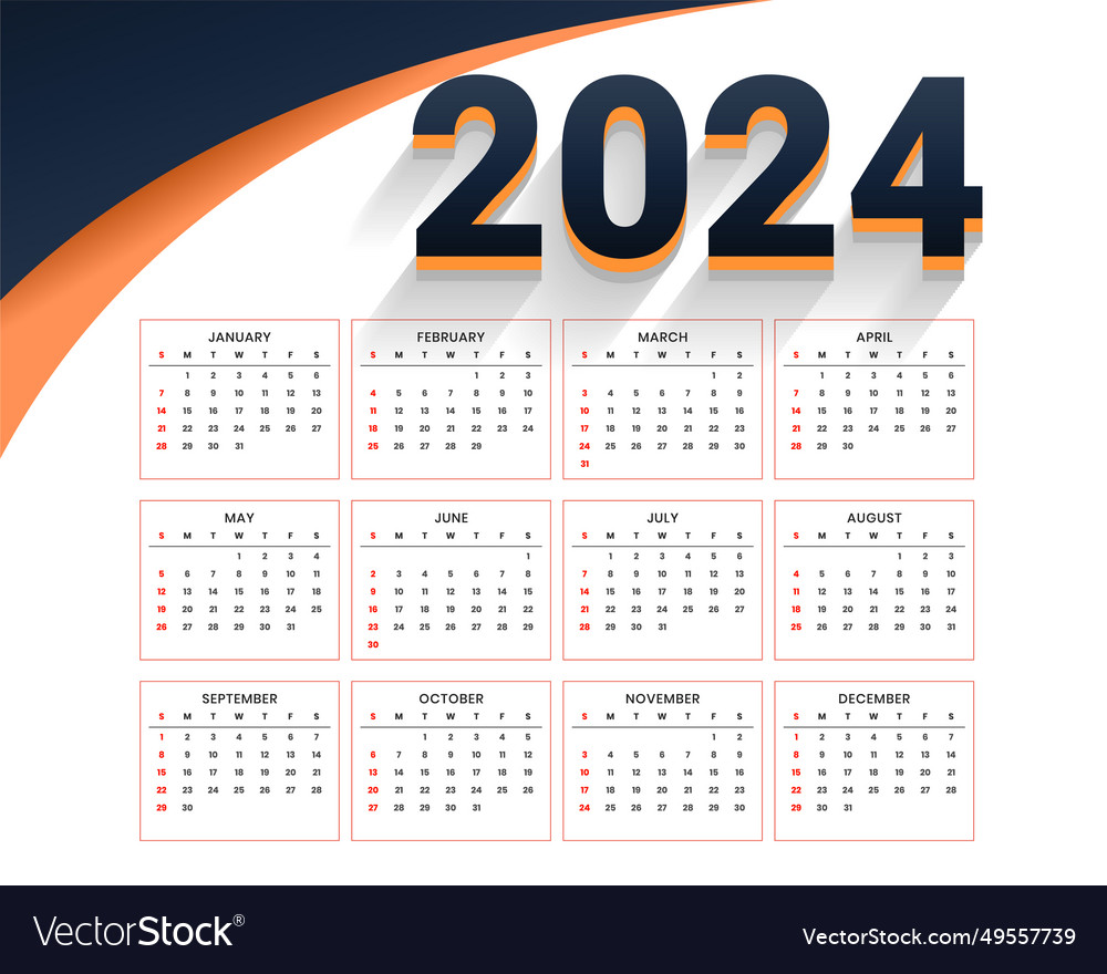 3d style 2024 english calendar template mark days Vector Image