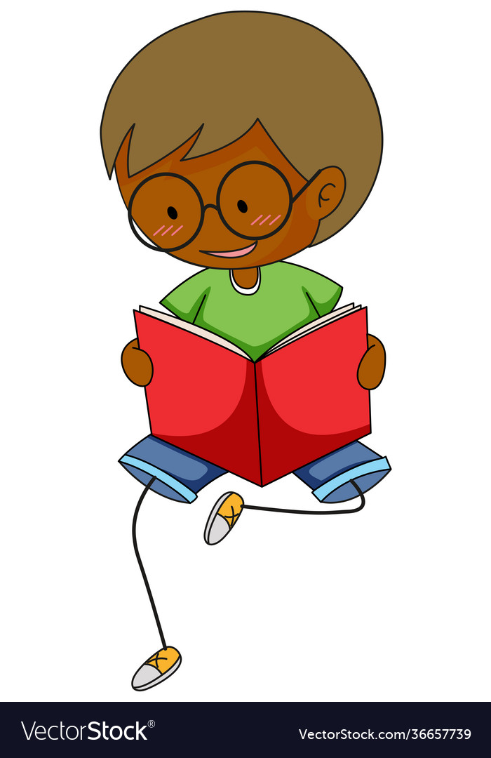 A doodle kid reading book cartoon character Vector Image