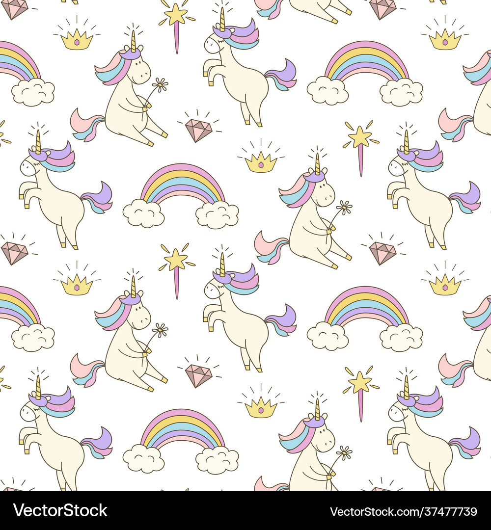 Cute seamless pattern with unicorns Royalty Free Vector