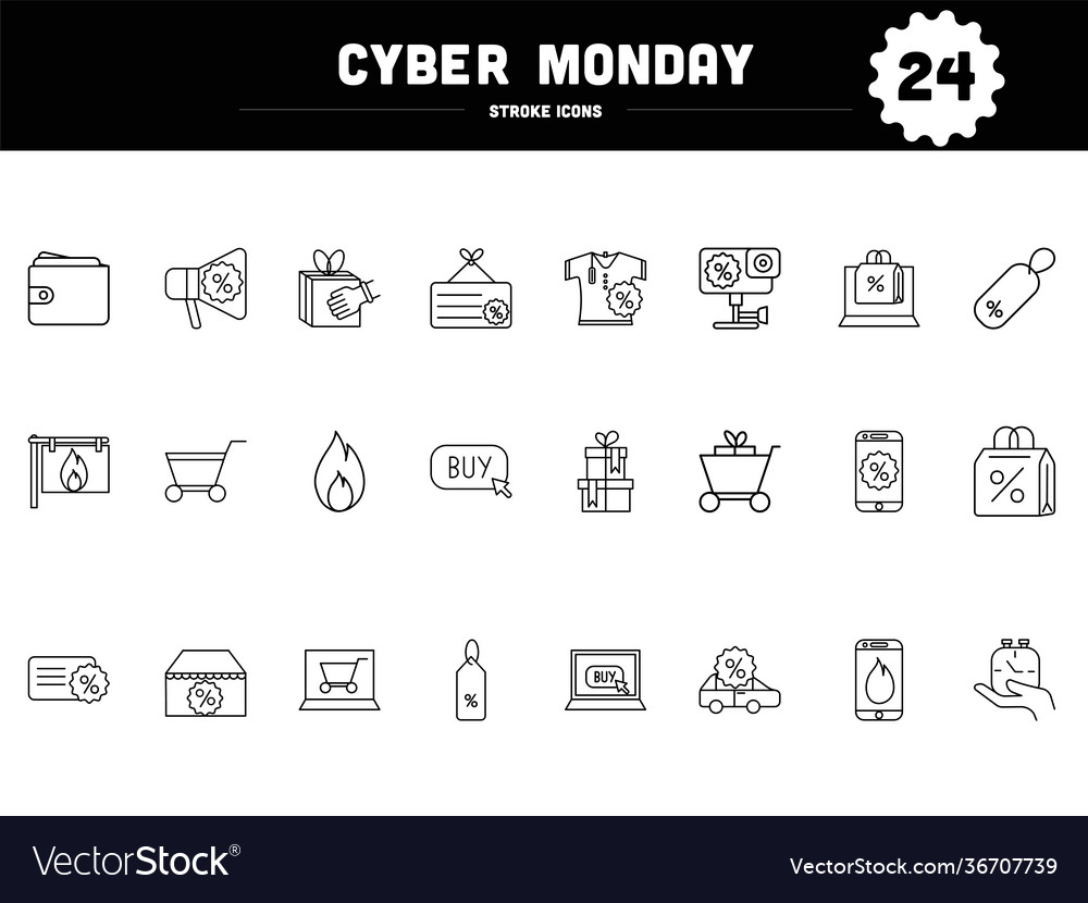 Cyber monday icon set in stroke style
