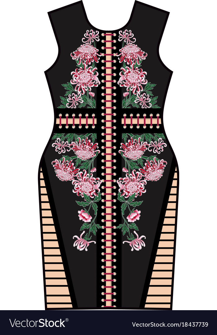 Dress design with chrysanthemum and peony