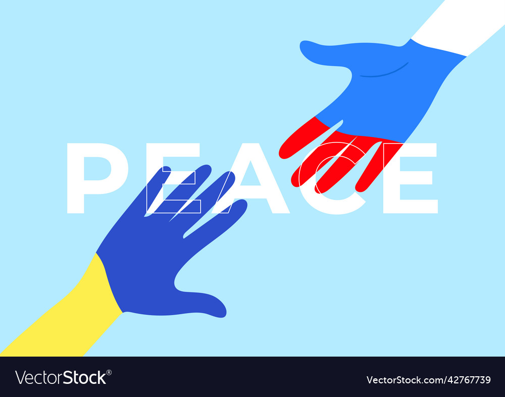 Hands of two citizens ukraine and russia reach