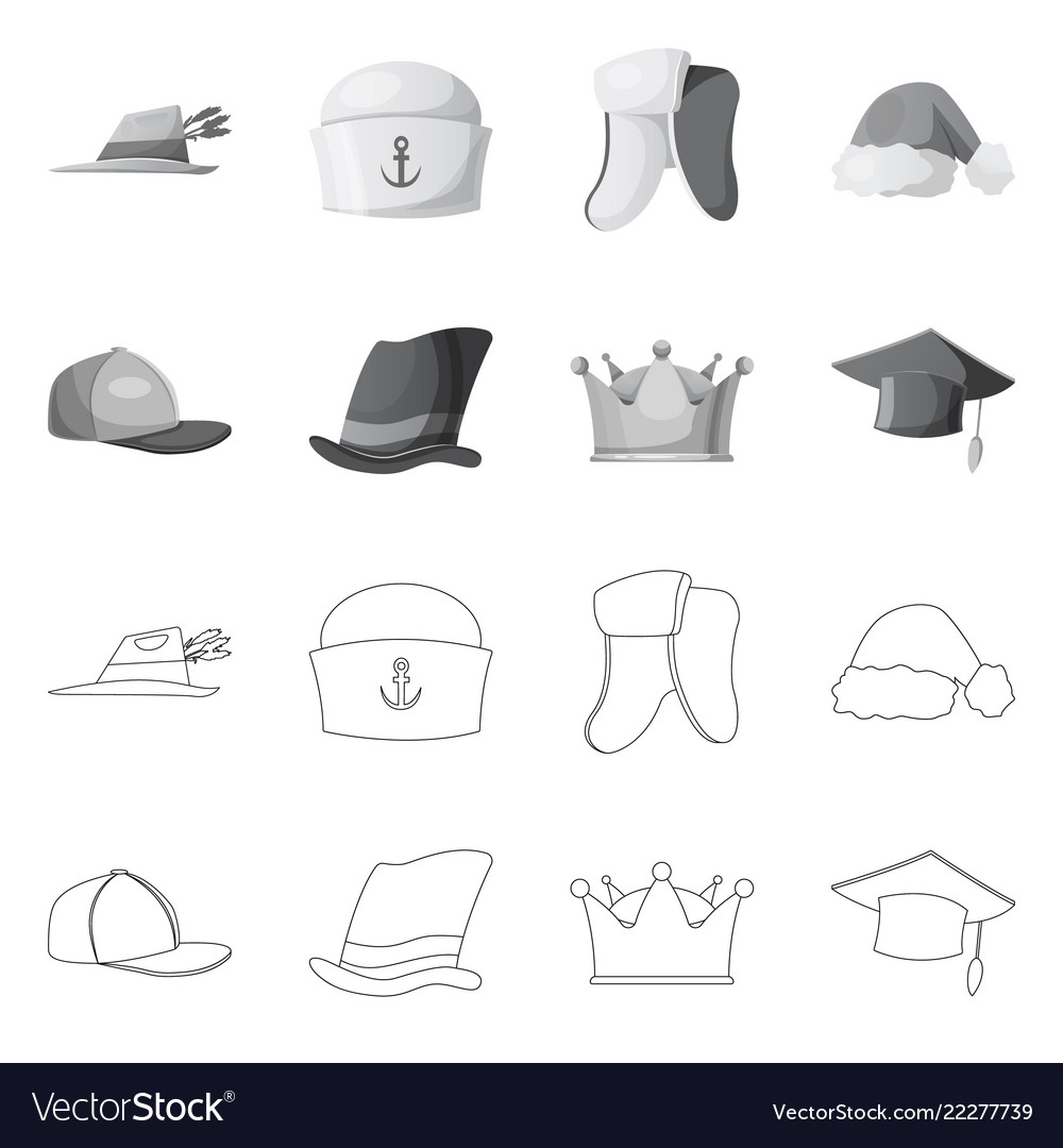 Isolated object of headgear and cap icon set Vector Image Isolated object of headgear and cap icon set