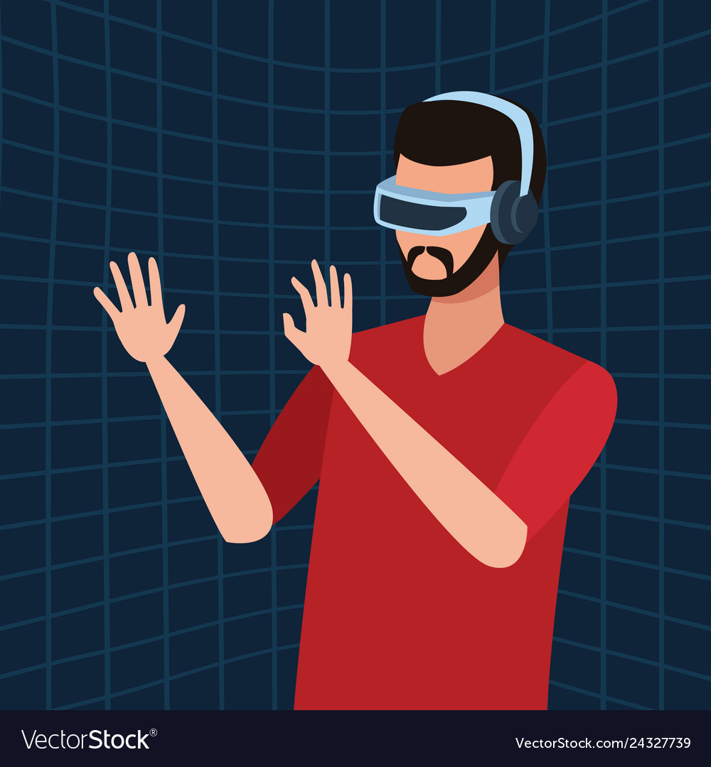 Man playing with virtual reality glasses vector image Man playing with virtual reality glasses
