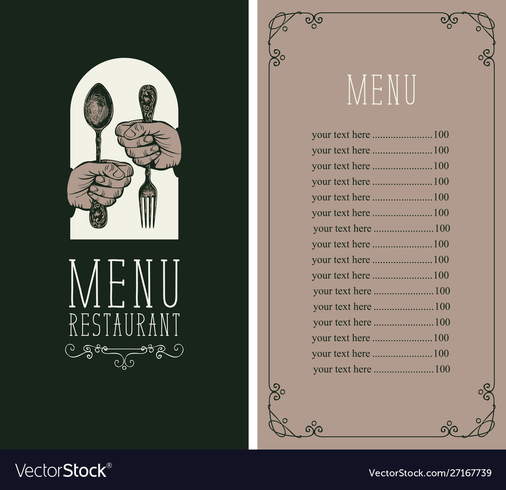 Menu for restaurant with cutlery in hands Vector Image