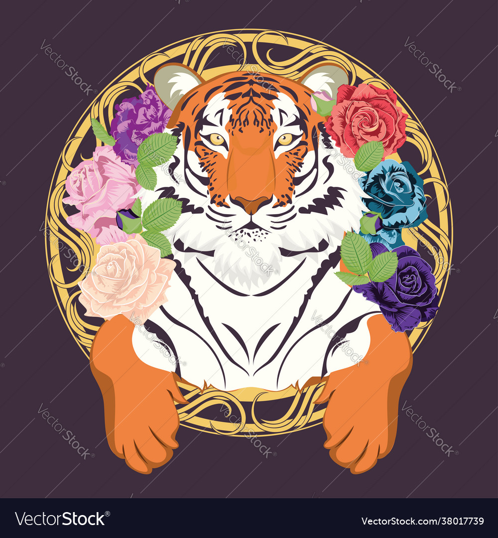 Red tiger with roses