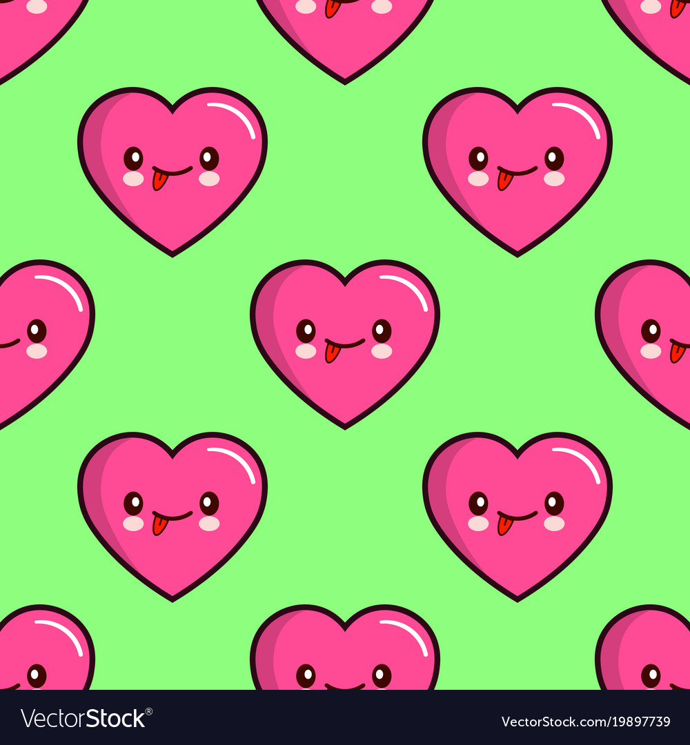 Seamless pattern of smiling hearts on background
