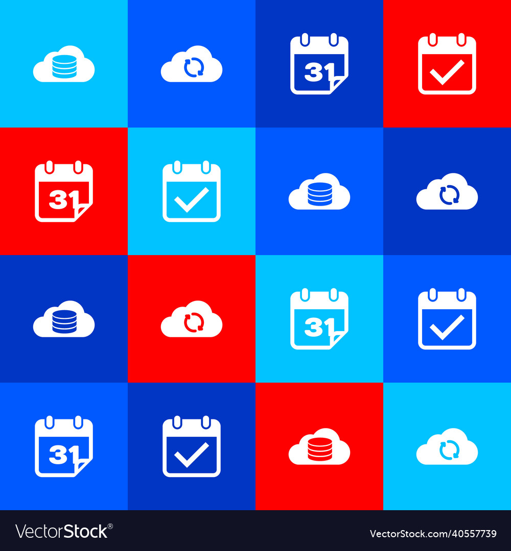 Set cloud database sync refresh calendar vector image Set cloud database sync refresh calendar