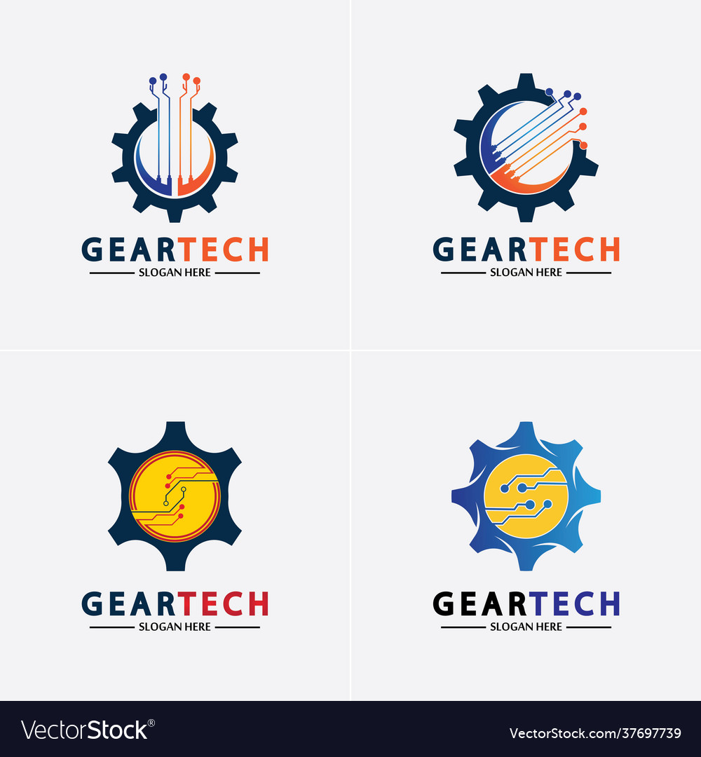 Tech gear logo design template technology