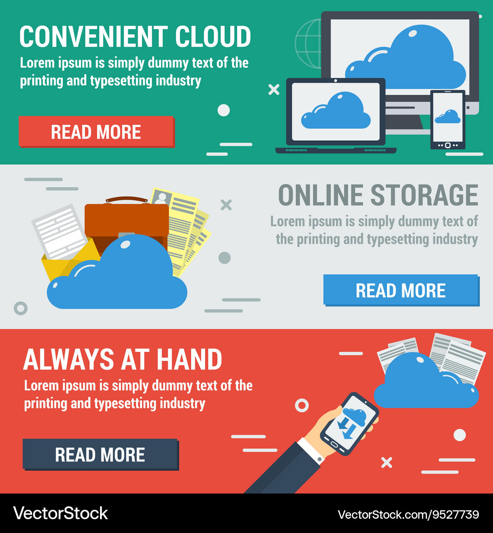 Three Horizontal Banners Online Cloud Storage Vector Image