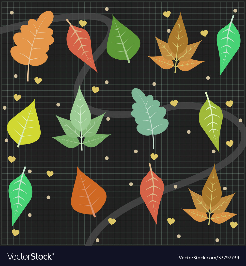 Various space leafs pattern with dark background vector image Various space leafs pattern with dark background