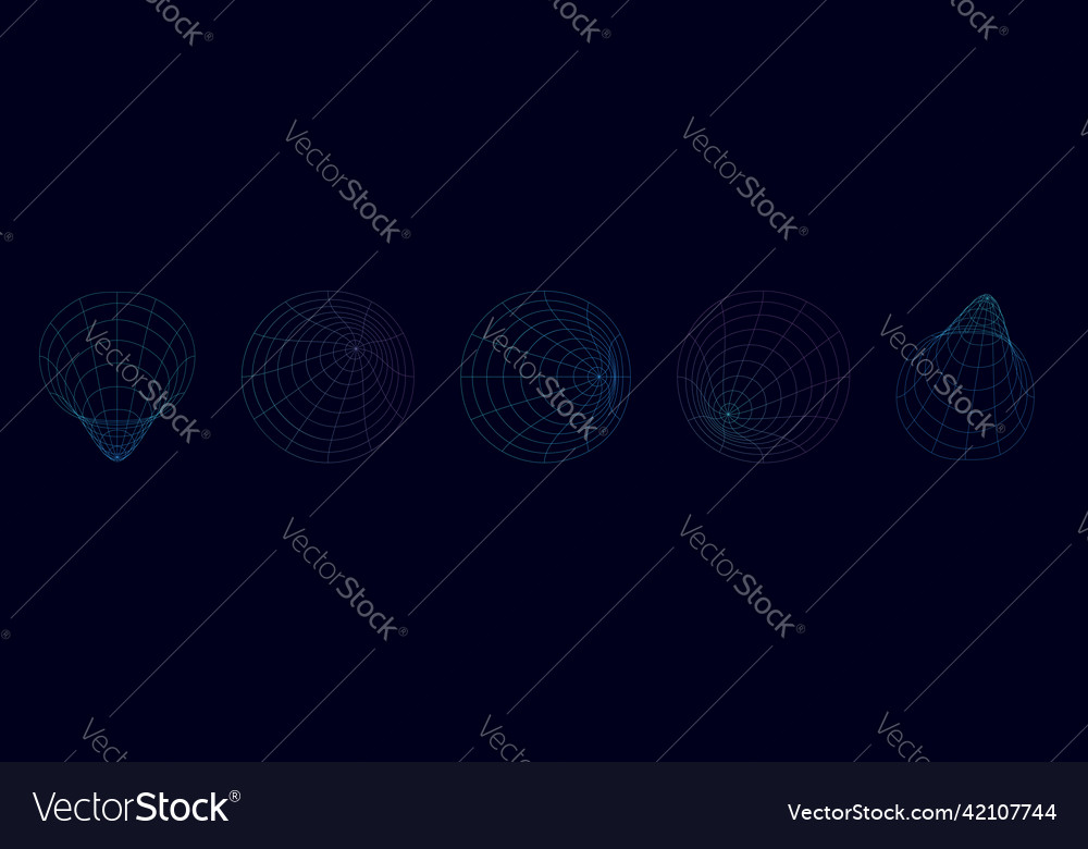 Abstract retro wireframe shapes set of 3d vector image Abstract retro wireframe shapes set of 3d