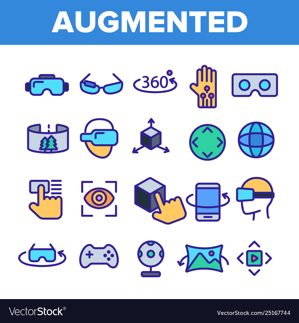 Augmented virtual reality linear icons set vector image Augmented virtual reality linear icons set