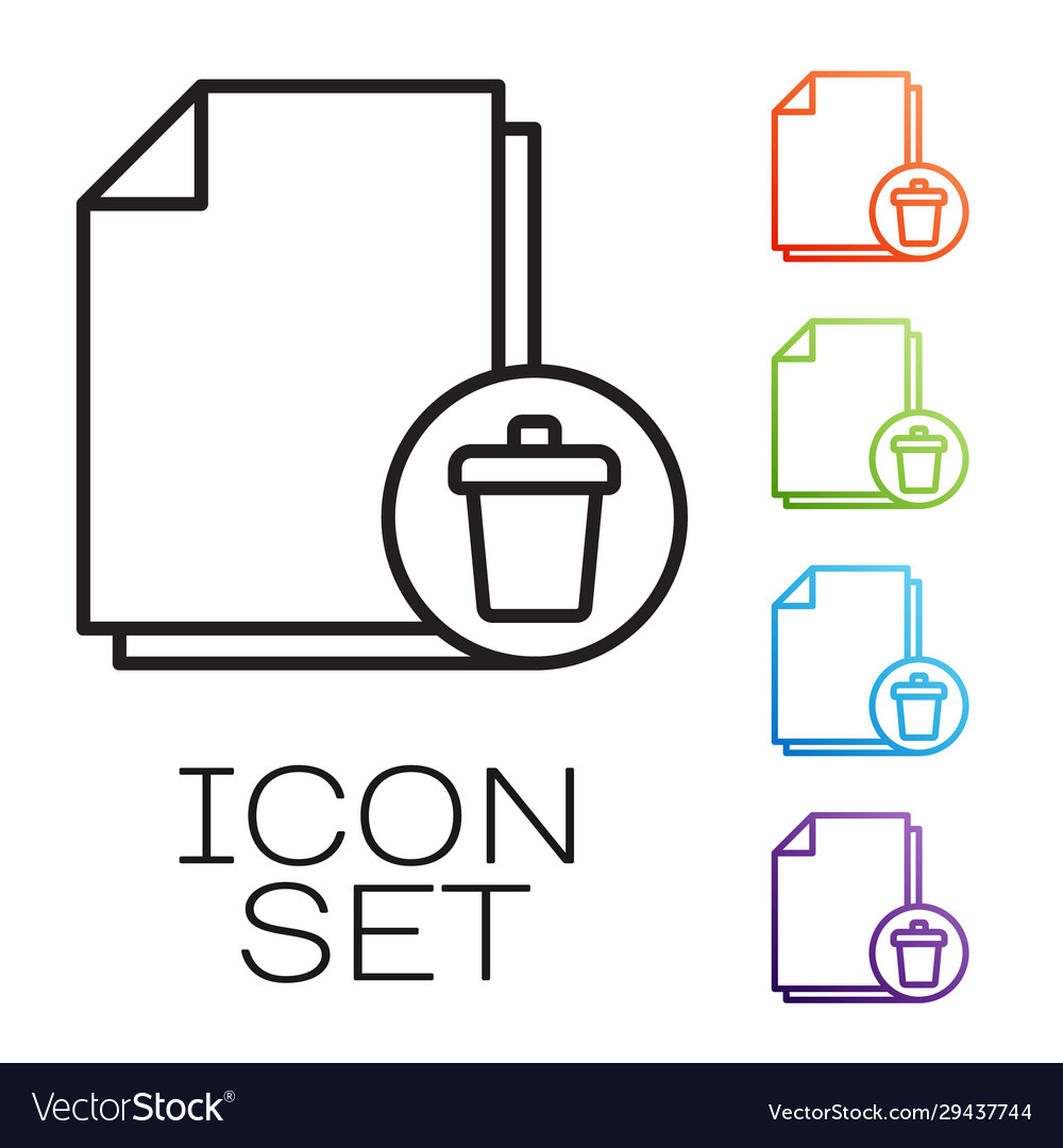 Black line delete file document icon isolated vector image Black line delete file document icon isolated