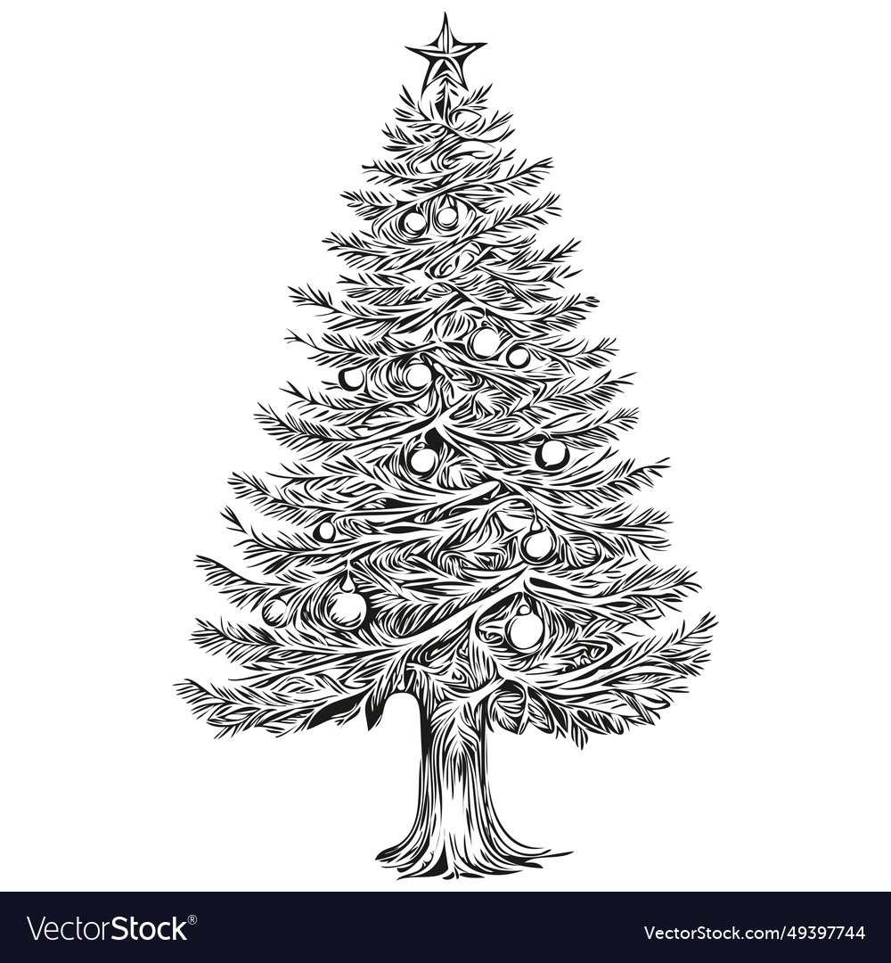 Christmas tree hand drawn cartoon vintage Vector Image