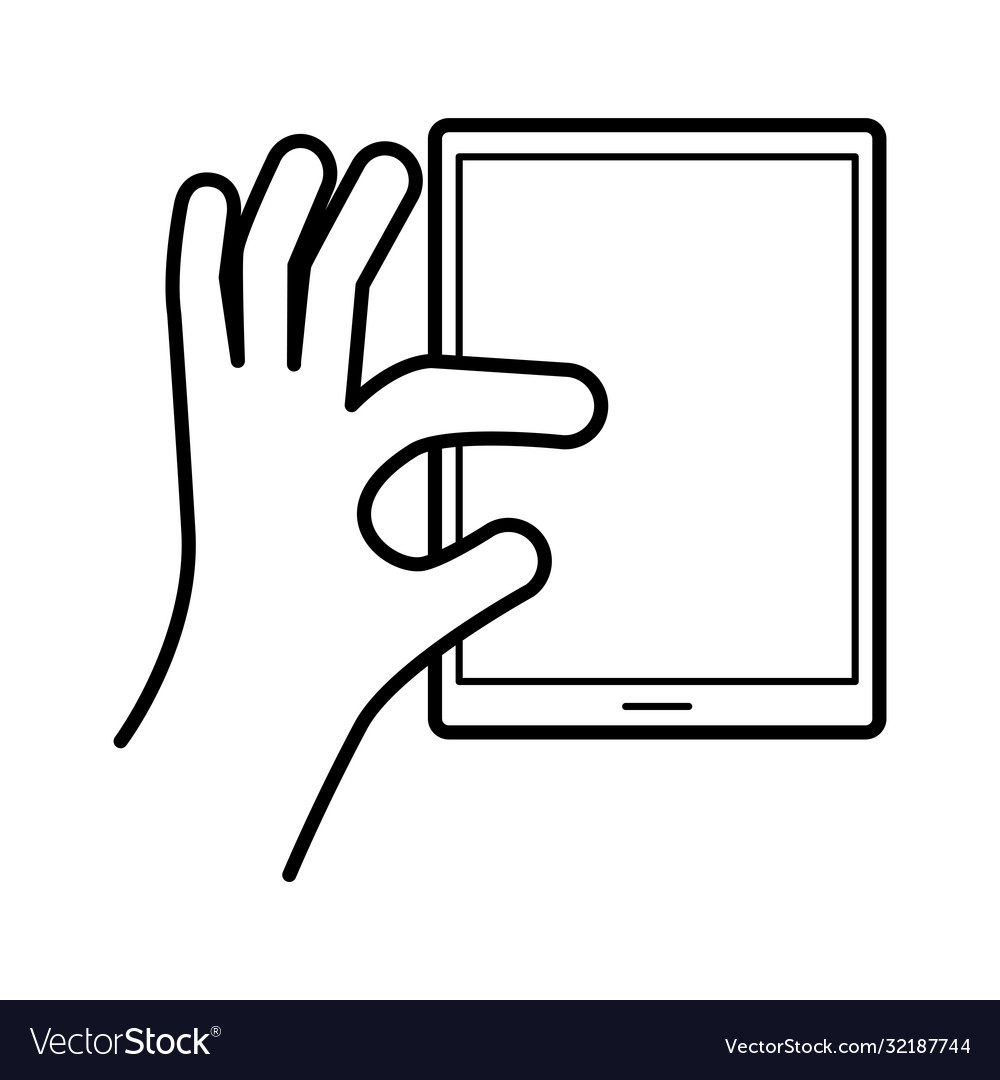 Hand using tablet device line style icon
