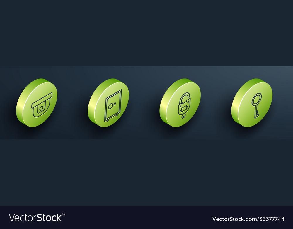 Set isometric motion sensor safe lock and key vector image Set isometric motion sensor safe lock and key
