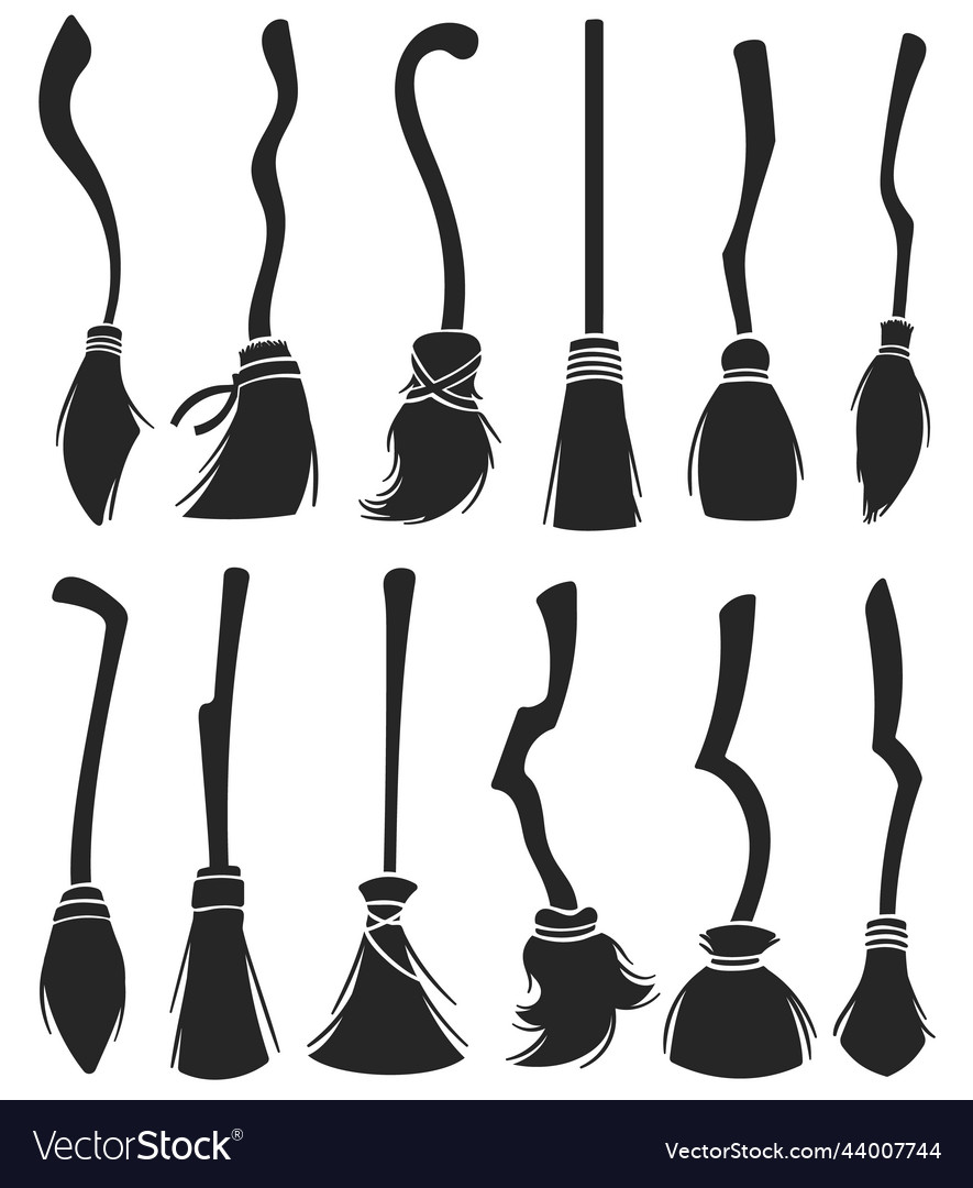 Stencil witch brooms magic halloween broomstick Vector Image