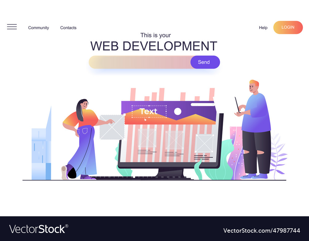 Web development concept for landing page man Vector Image Web development concept for landing page man