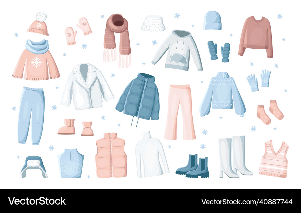 Winter clothes set Royalty Free Vector Image - VectorStock