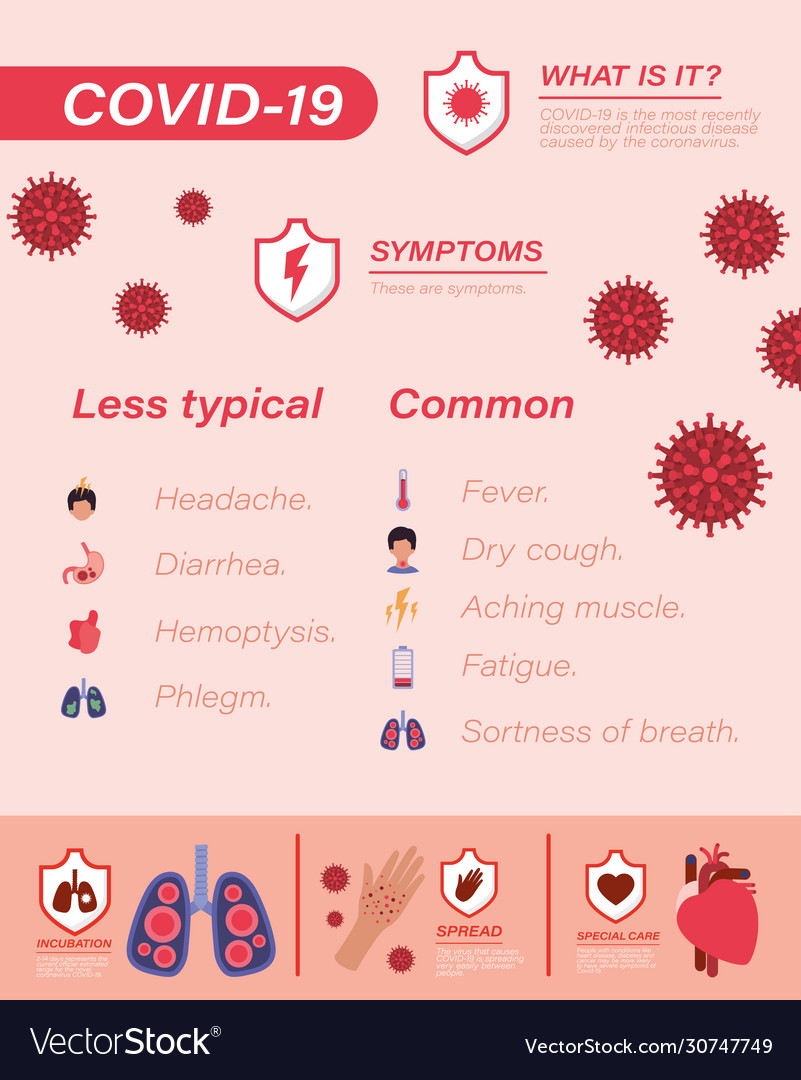 Covid19 19 virus less typical and common symptoms Vector Image