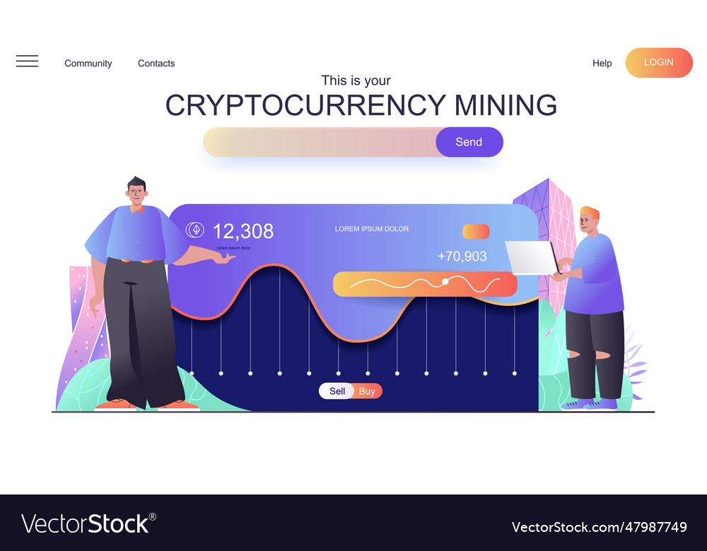 Cryptocurrency mining web concept for landing vector image Cryptocurrency mining web concept for landing