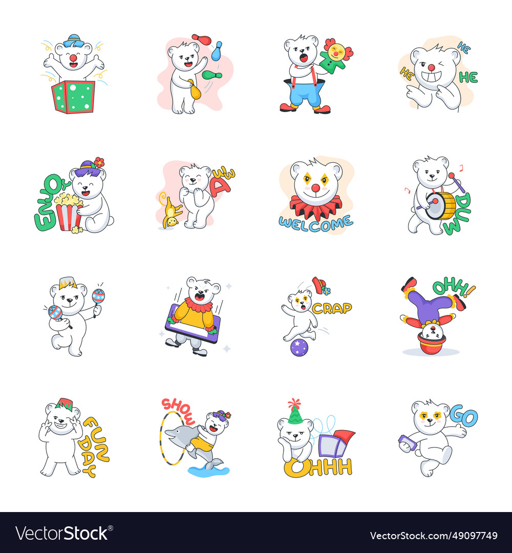 Cute collection of circus teddy doodle stickers