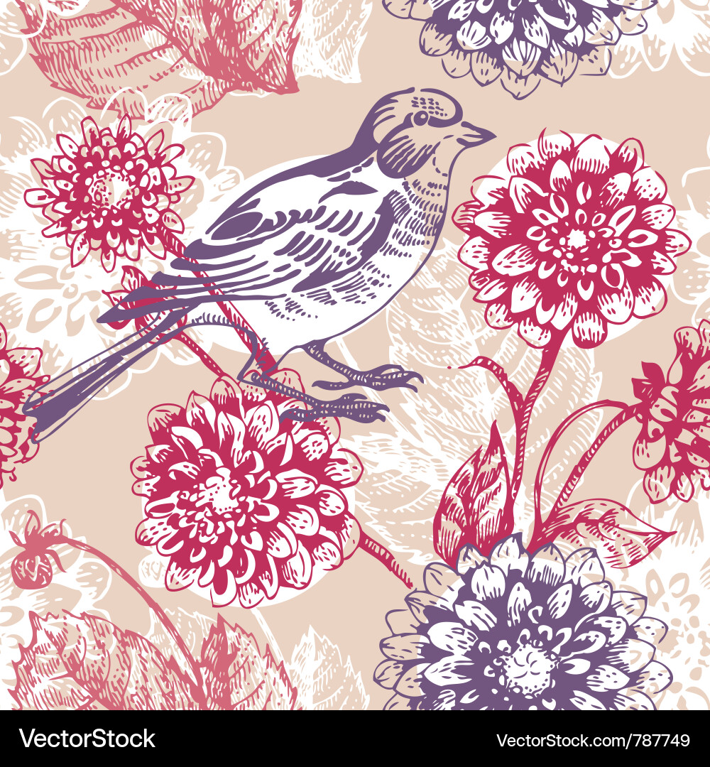 Floral seamless pattern with bird Royalty Free Vector Image