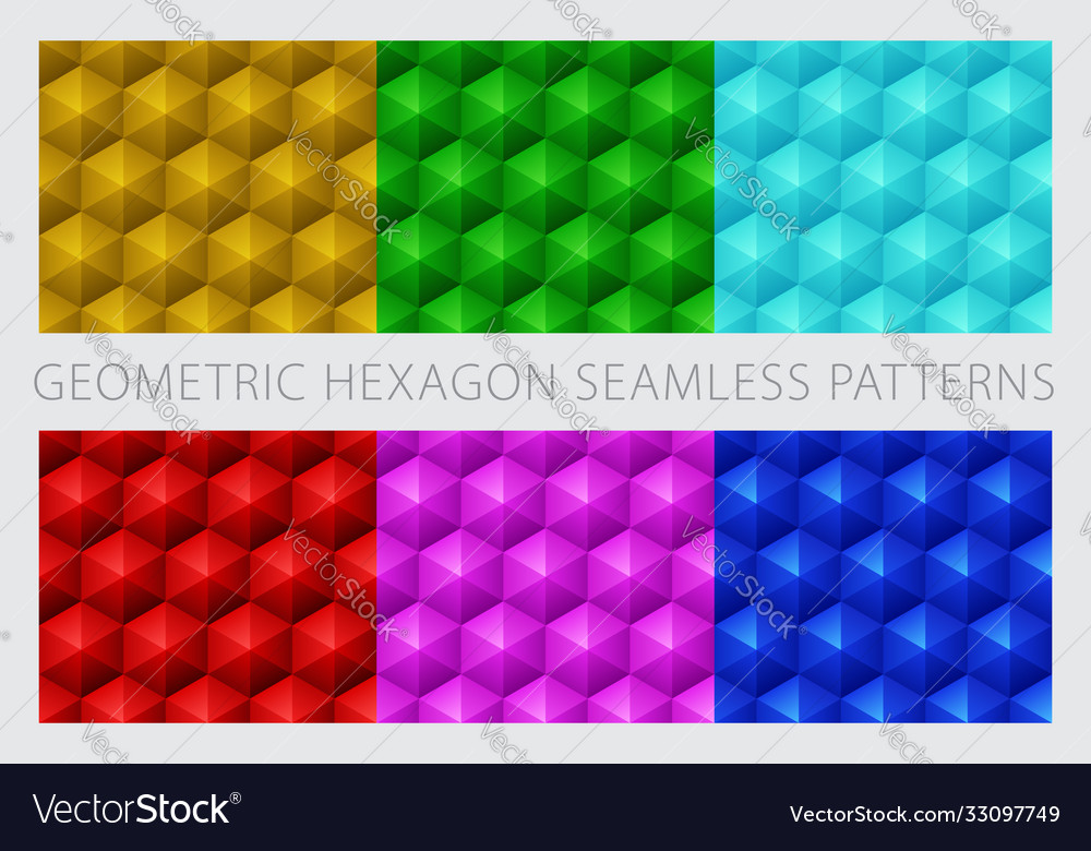 Geometric hexagon seamless patterns colorful set vector image Geometric hexagon seamless patterns colorful set