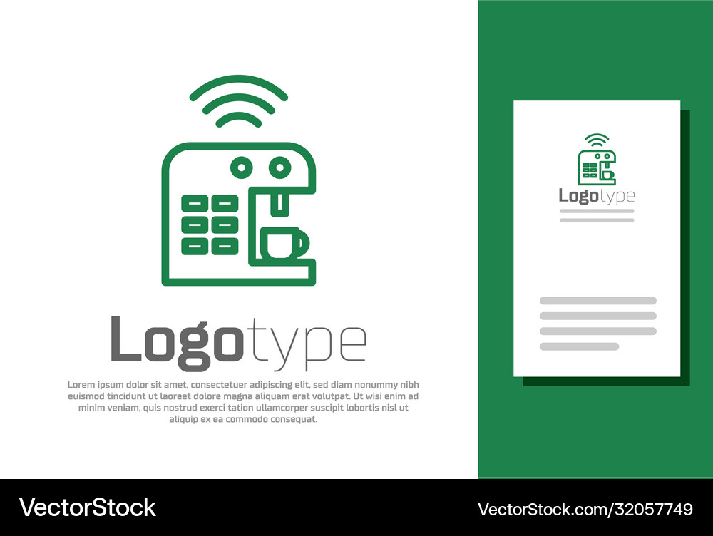 Green line smart coffee machine system icon Vector Image