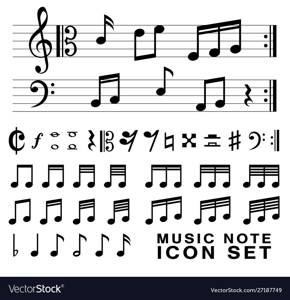 Music Note Symbol Set - Black & White