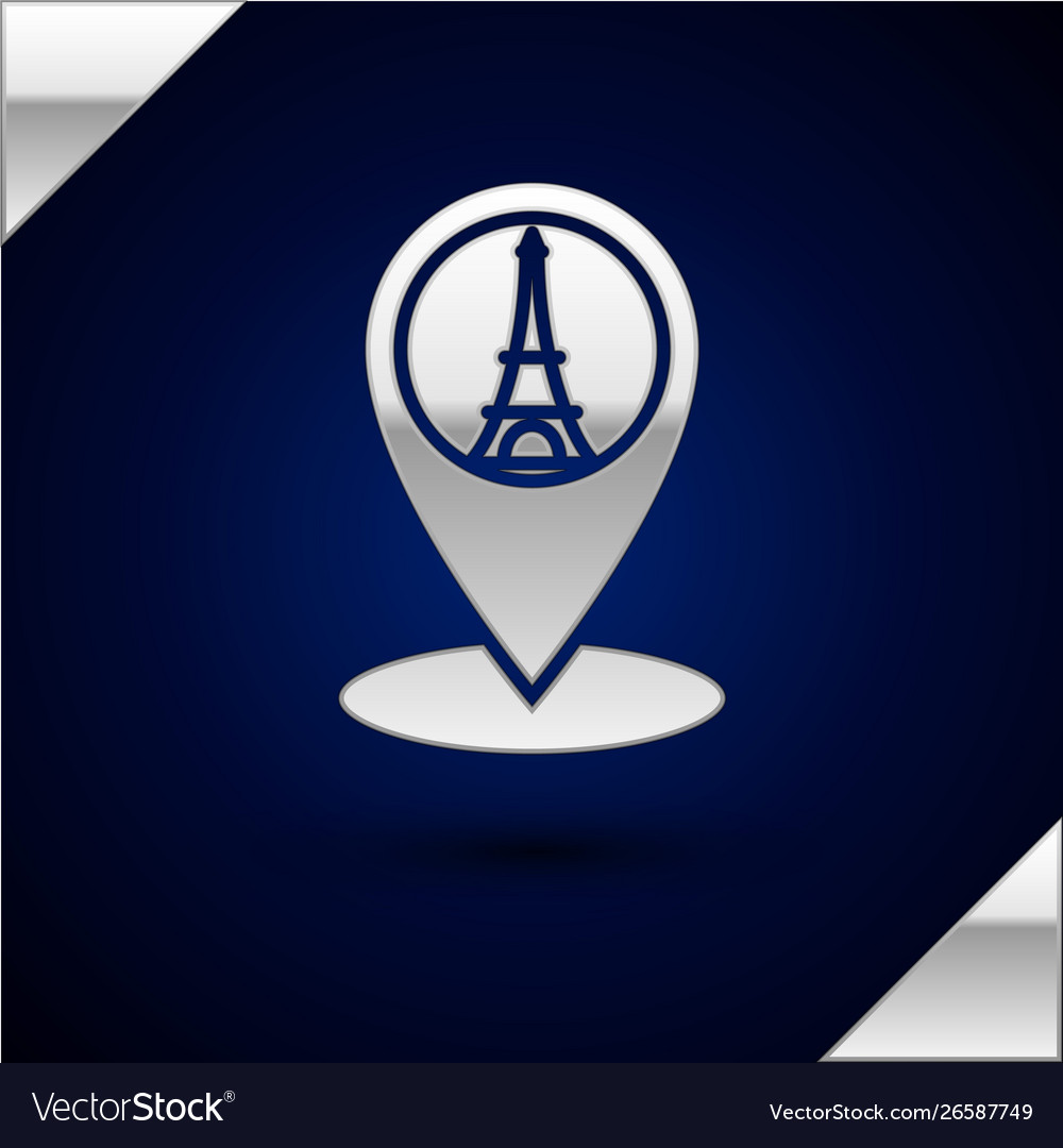 Silber Kartenzeiger mit Eiffelturm-Ikone isoliert vector image Silber Kartenzeiger mit Eiffelturm-Ikone isoliert