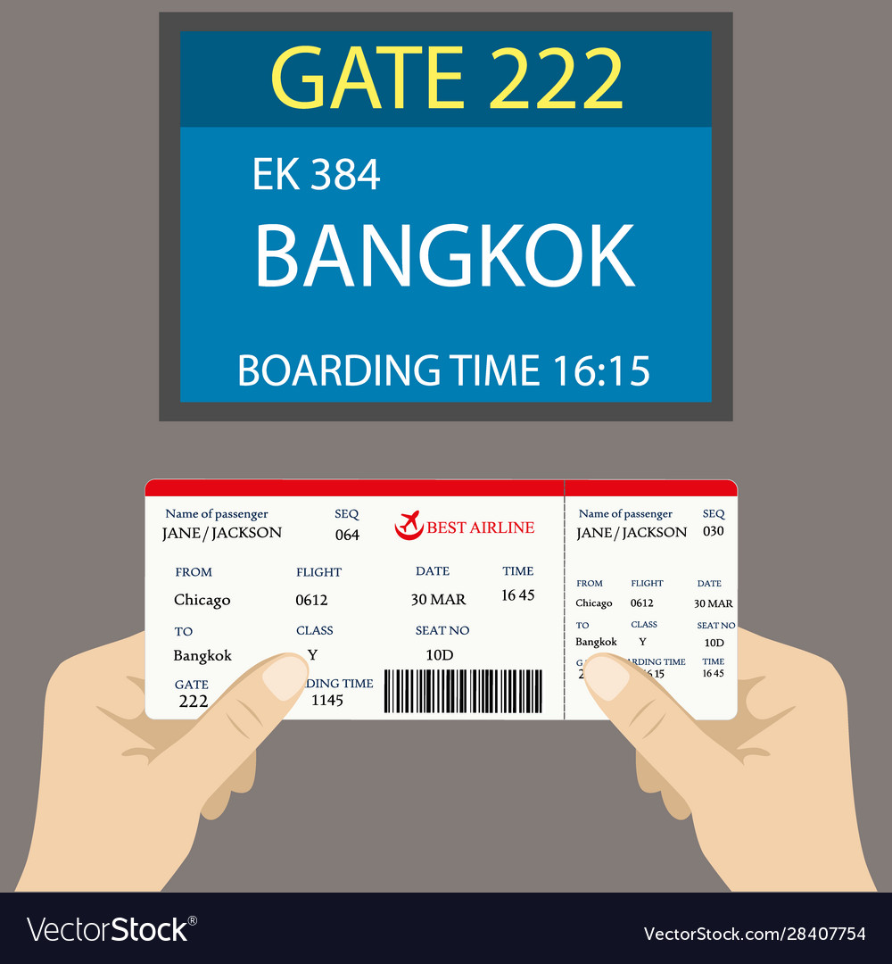 Boarding pass in hand and a display near gate