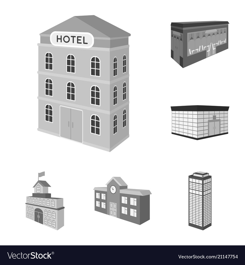 Building and architecture monochrome icons in set