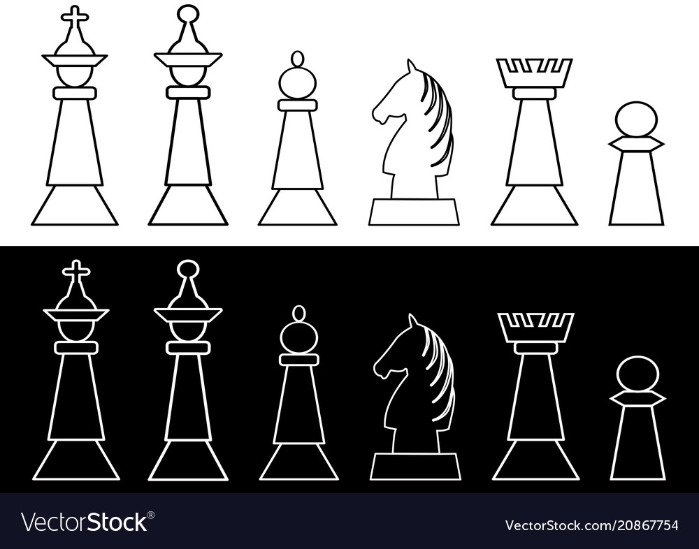 Complete Set Of Black And White Chess Pieces King Vector Image