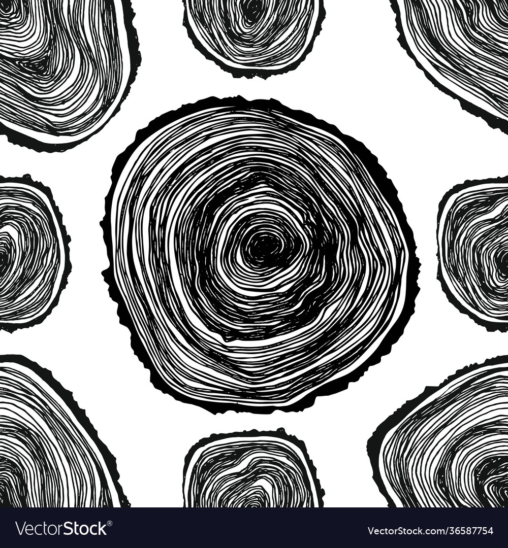 Cross-section a tree seamless pattern hand draw