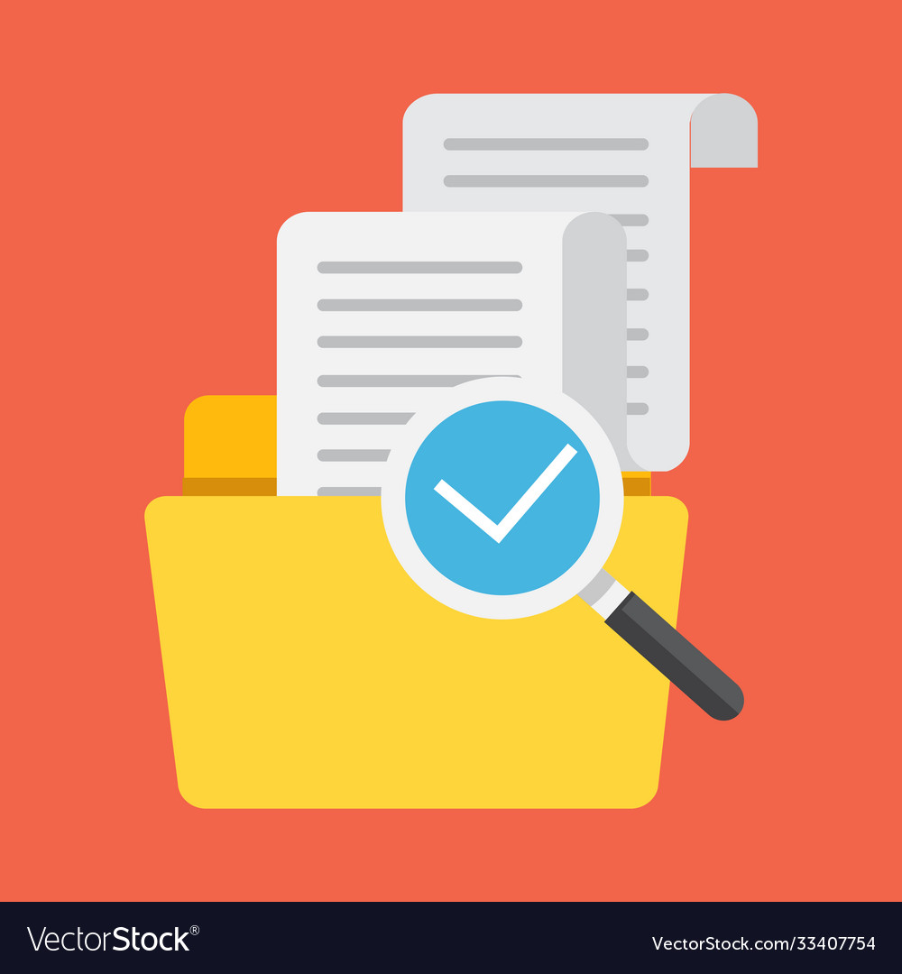 File folder directory and magnifying glass tick vector image File folder directory and magnifying glass tick