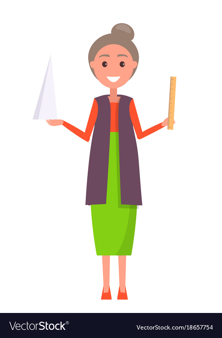 Geometry teacher with triangular figure and ruler