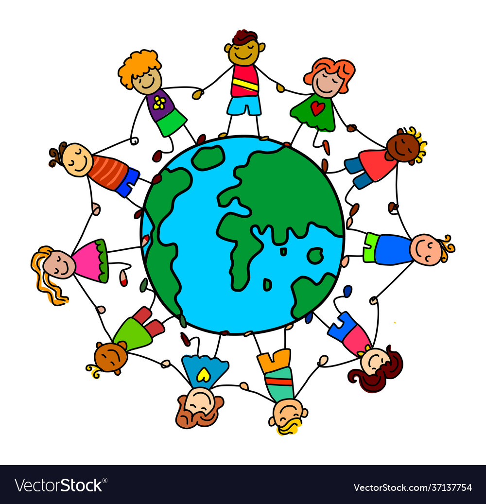 Global kids stick figure circle Royalty Free Vector Image